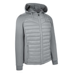Men's Thinsulate Hybrid Hooded Long Sleeve Jacket, Gray. 45 degree right view.