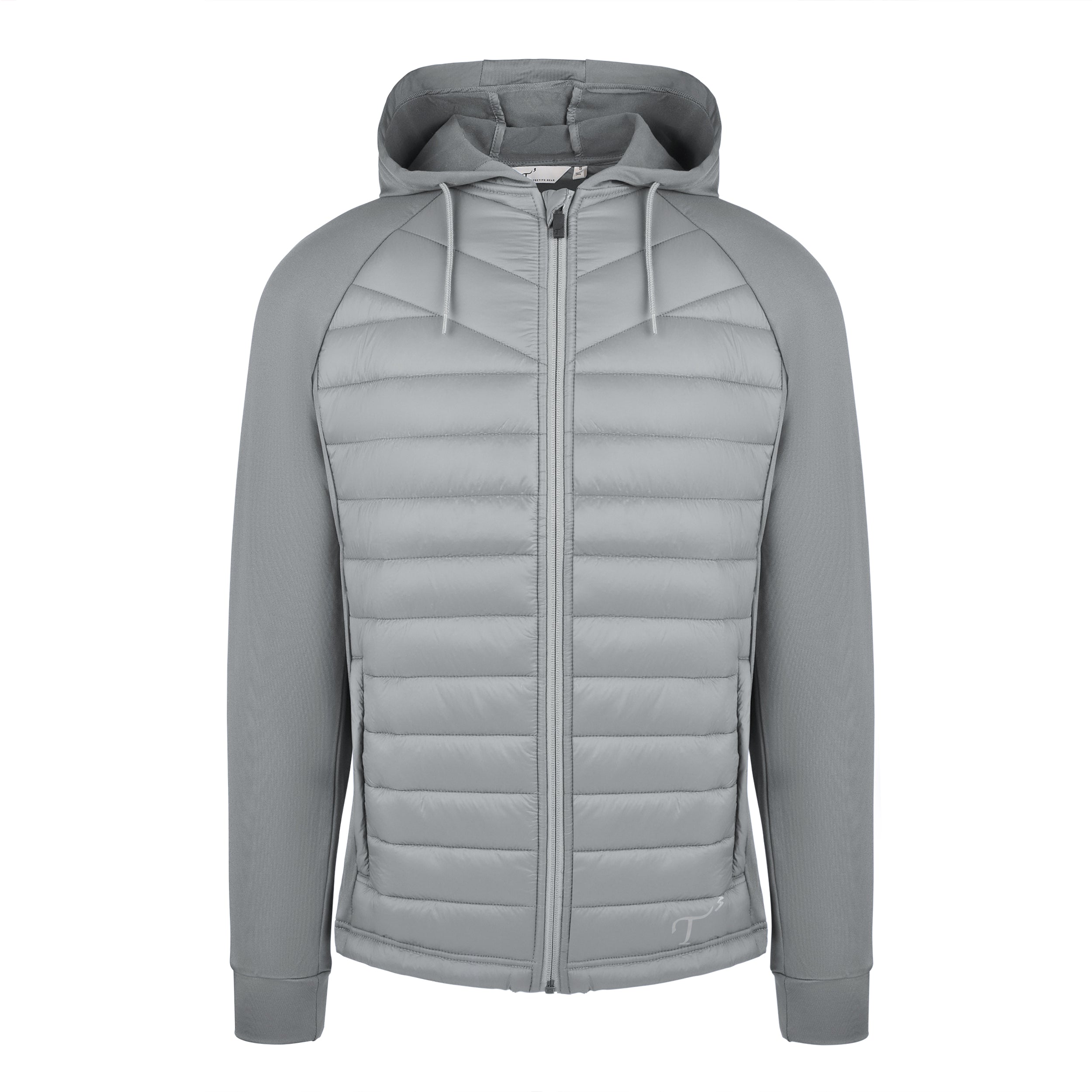 Men's Thinsulate Hybrid Hooded Long Sleeve Jacket, Gray. Front view.