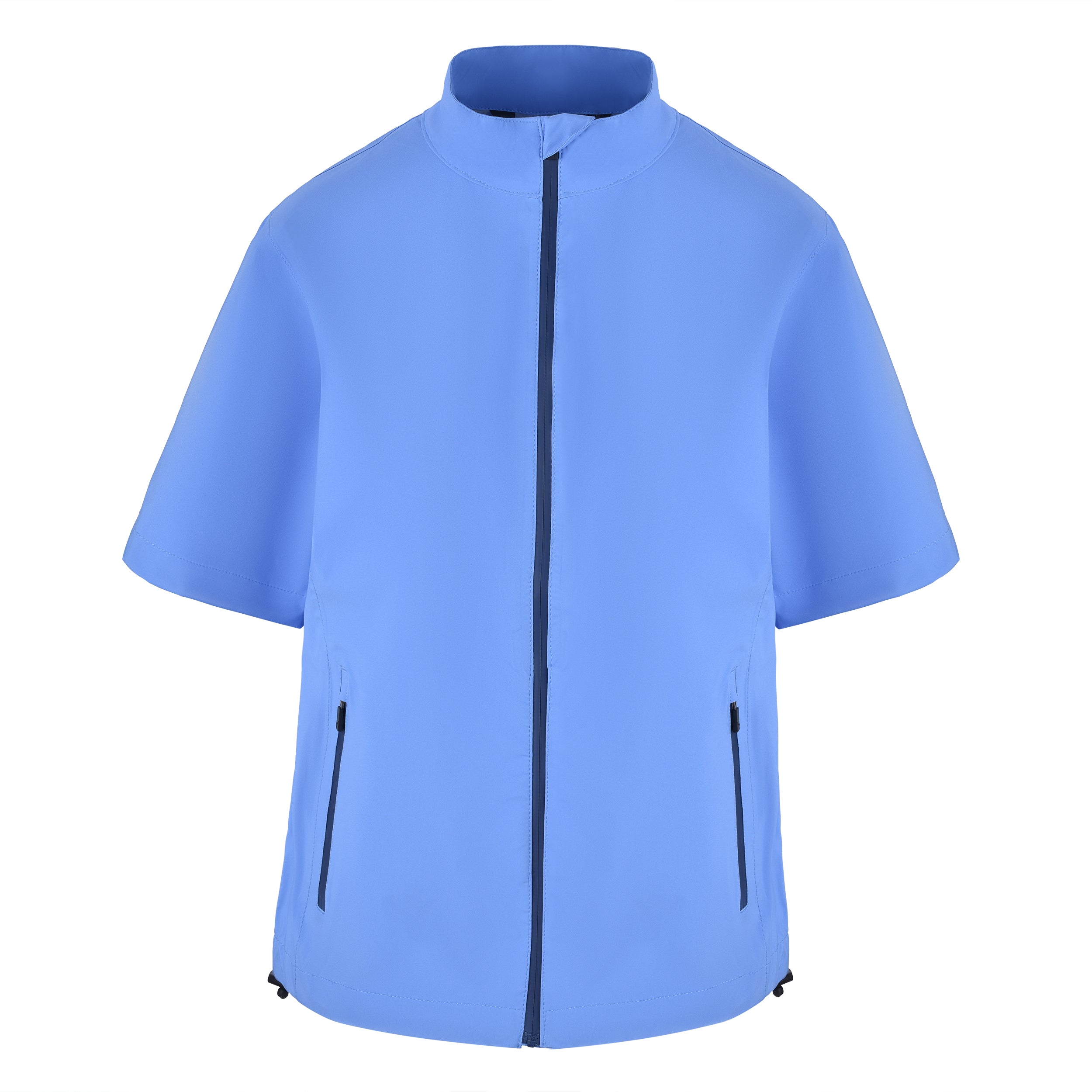 Women's Full-Zip Short Sleeve Rain Jacket, Regatta Blue/Navy, Front View