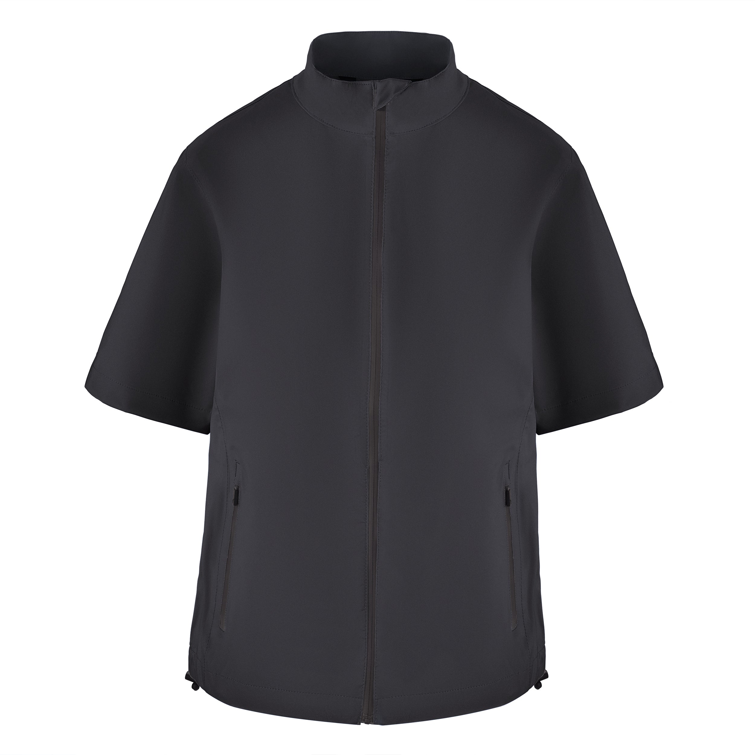 Women's Full-Zip Short Sleeve Rain Jacket, Black. Front view.