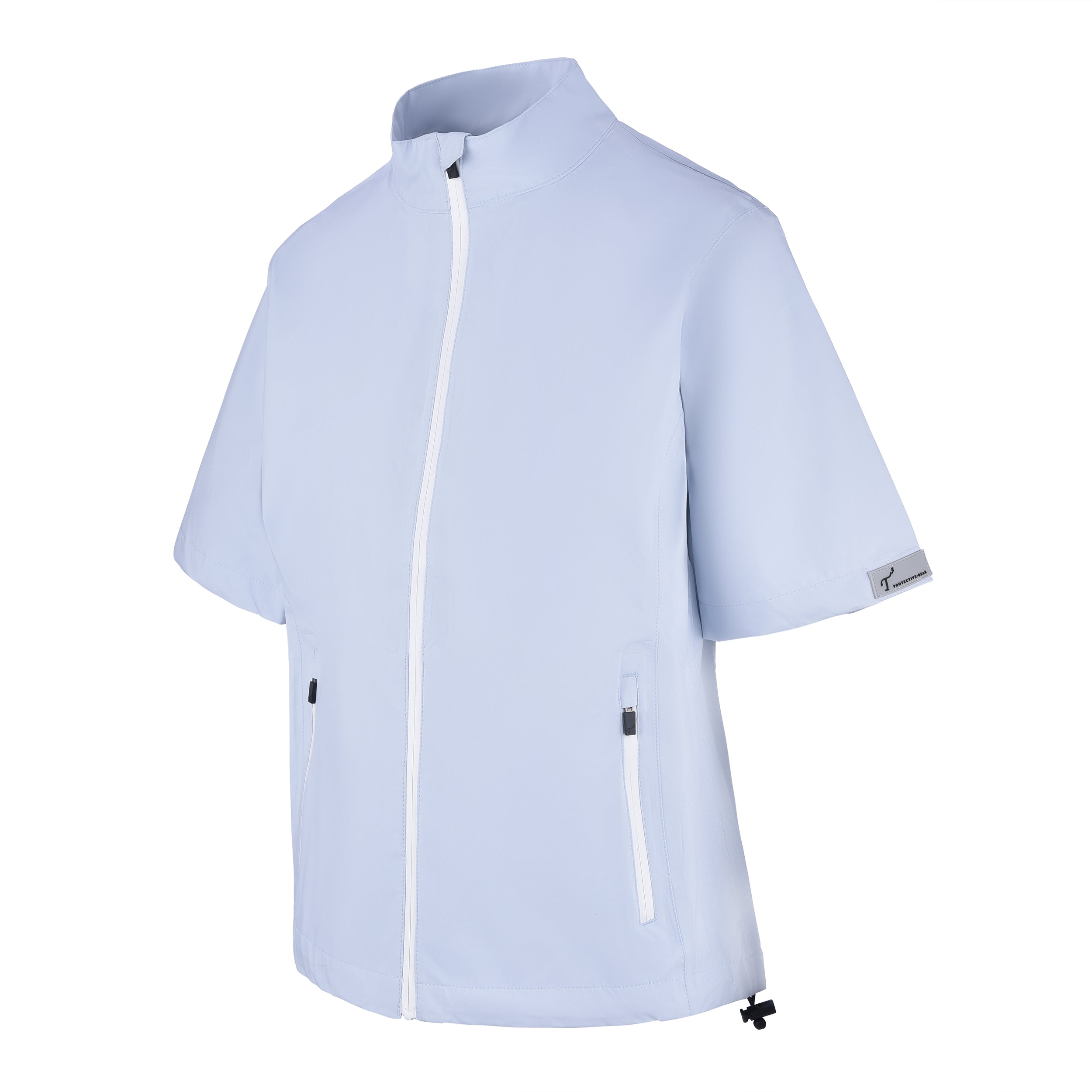 Women's Full-Zip Short Sleeve Rain Jacket, Ice/White, 45 Degree Left View