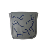 Gray mallet-style putter cover with navy embroidered T3 logos in a randomized pattern.