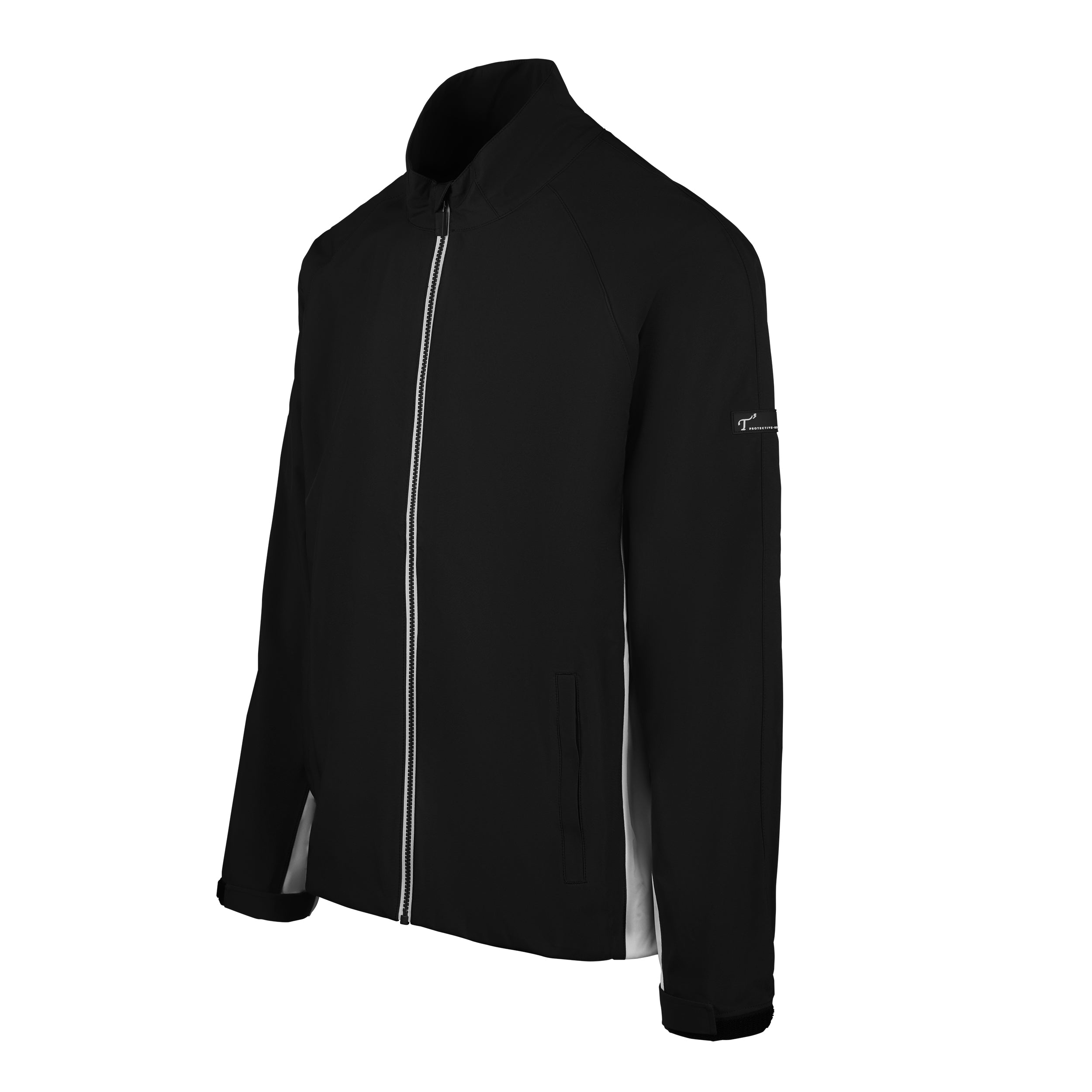 Men's 50 Denier, 180g Polyester Rain Jacket, Black 45 Degree Left View