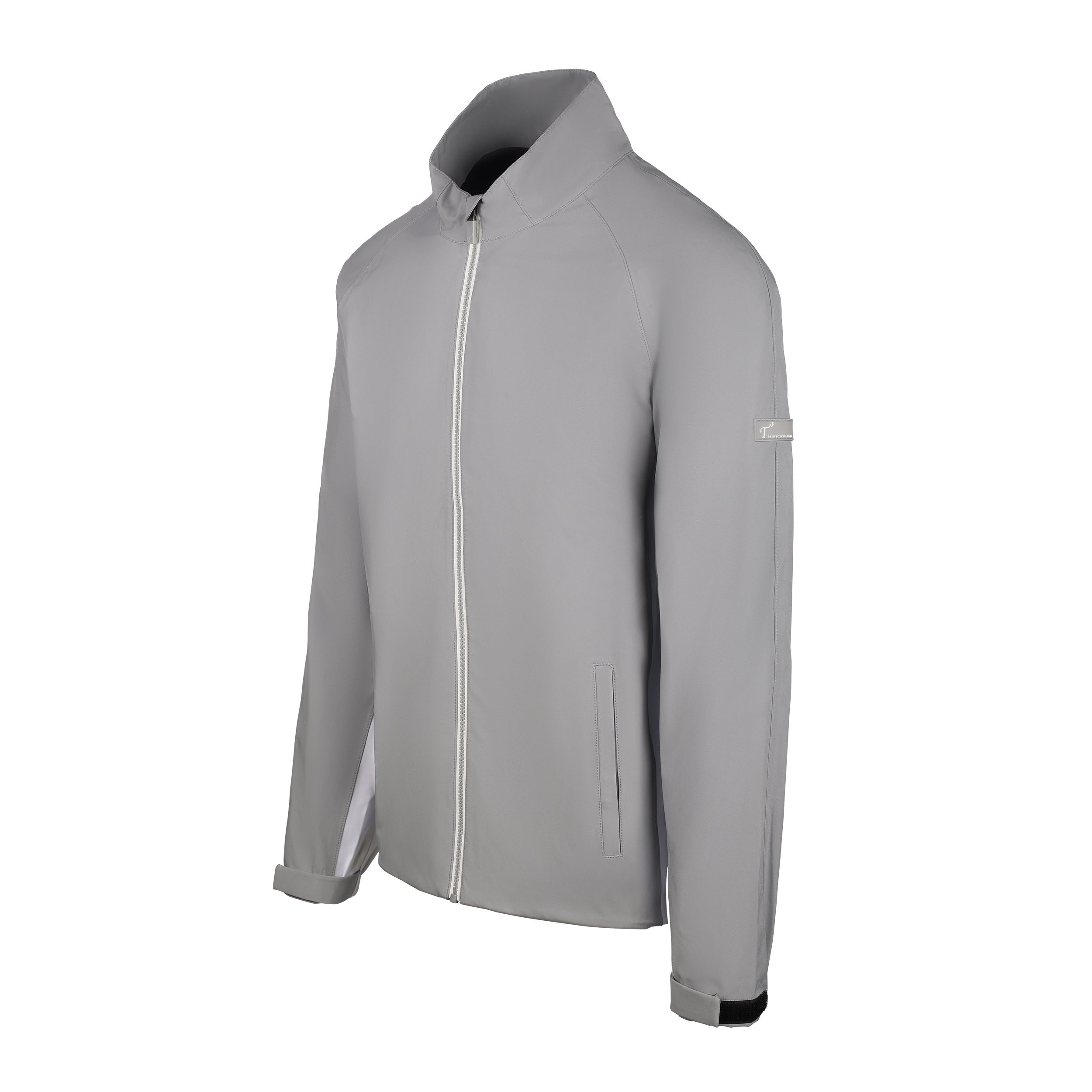 Men's 50 Denier, 180g Polyester Rain Jacket, Gray 45 Degree Left View