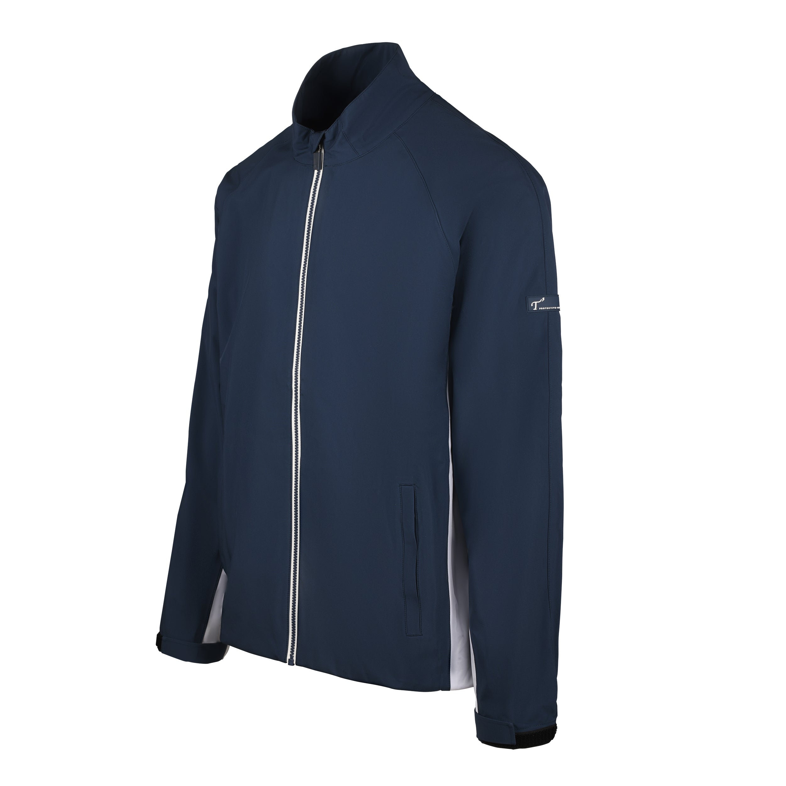 Men's 50 Denier, 180g Polyester Rain Jacket, Navy 45 Degree Left View