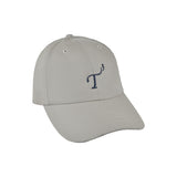 Men's lightweight performance ball cap. Frost gray with navy embroidered T3 logo. Right 45 degree view.
