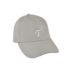 Men's lightweight performance ball cap. Frost gray with white embroidered T3 logo. Right 45 degree view.