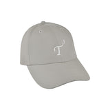 Men's lightweight performance ball cap. Frost gray with white embroidered T3 logo. Right 45 degree view.