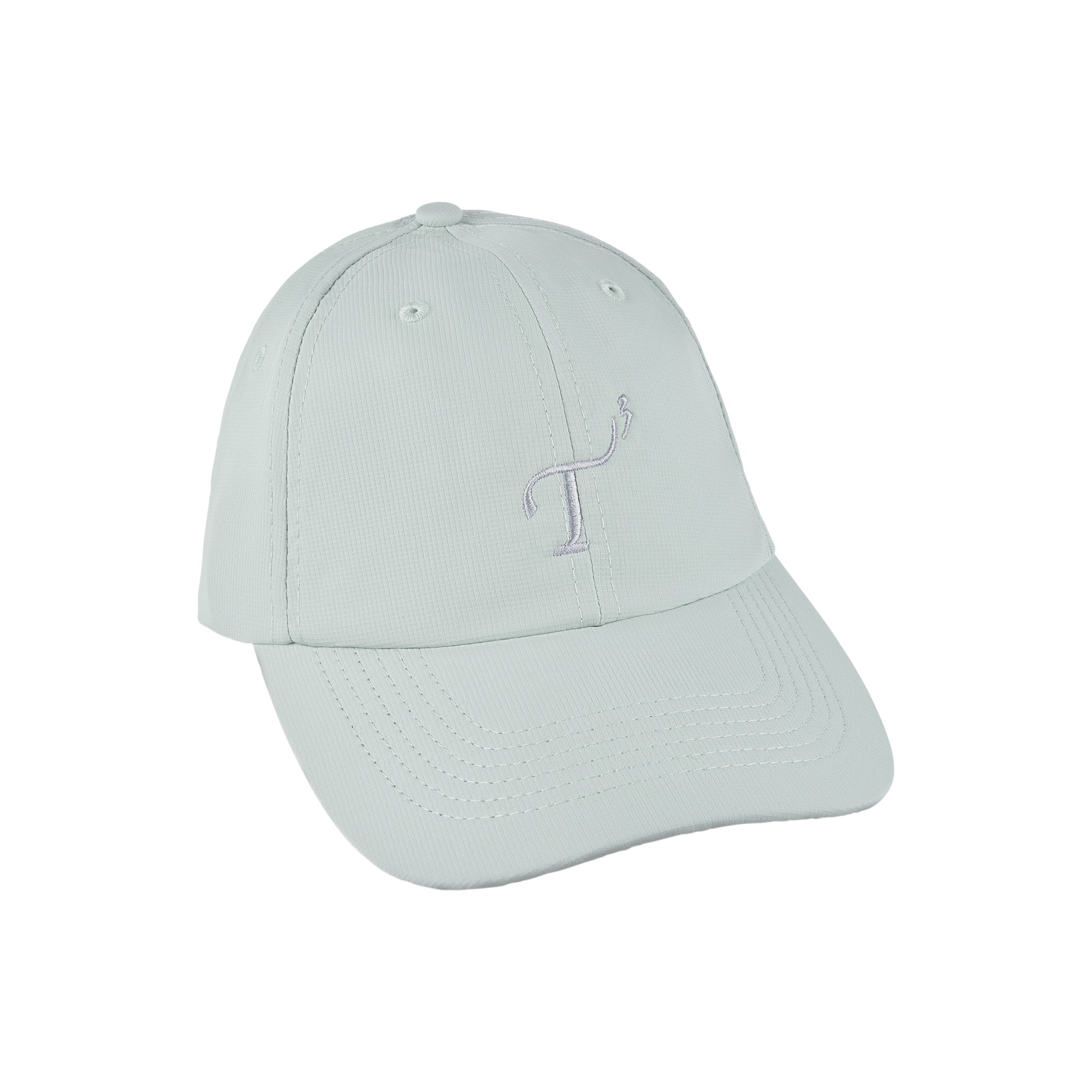 Men's lightweight performance ball cap. Glacier gray with gray embroidered T3 logo. Right 45 degree view.