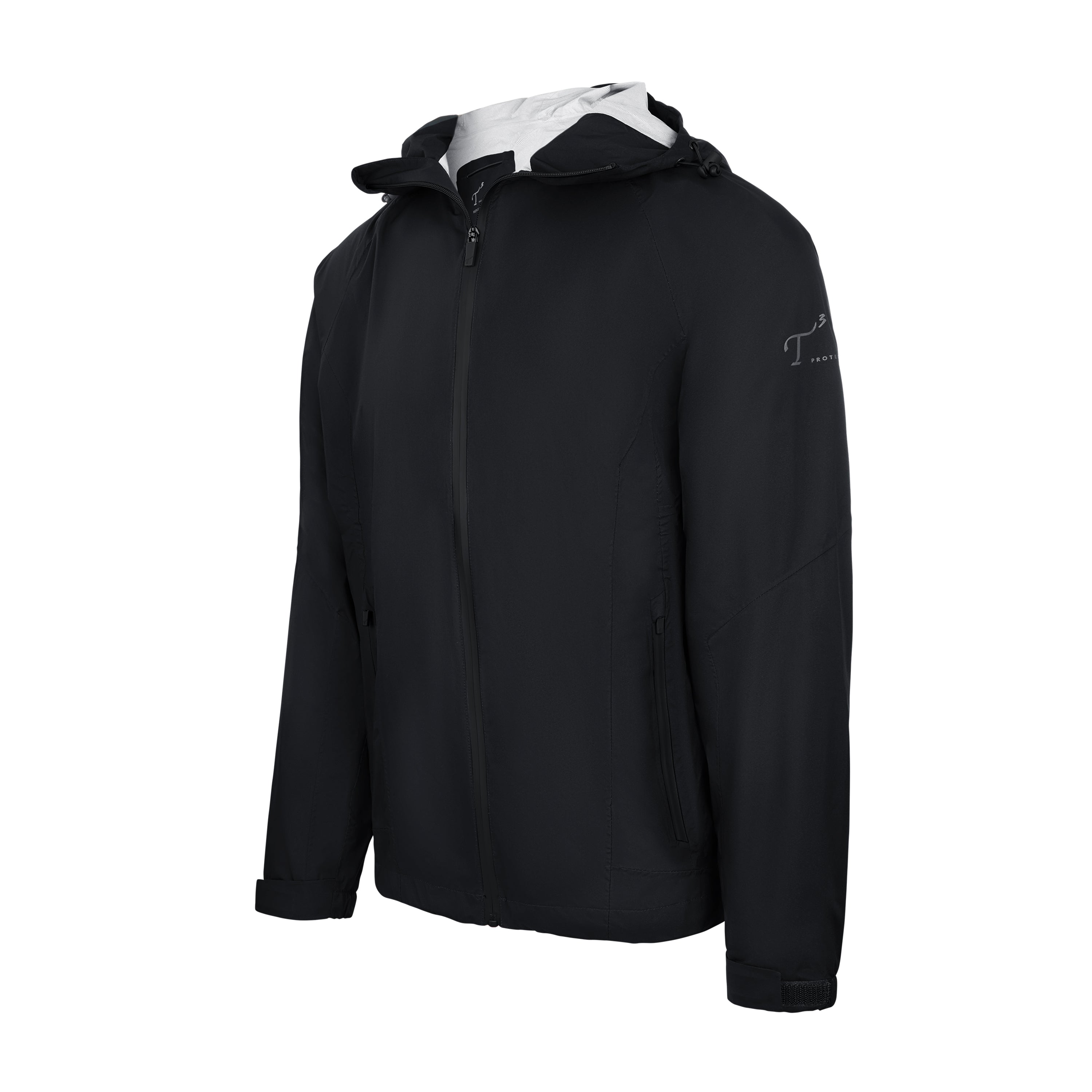 Men's Sport, Lightweight Rain Jacket with Hood, Black. 45 degree left view.