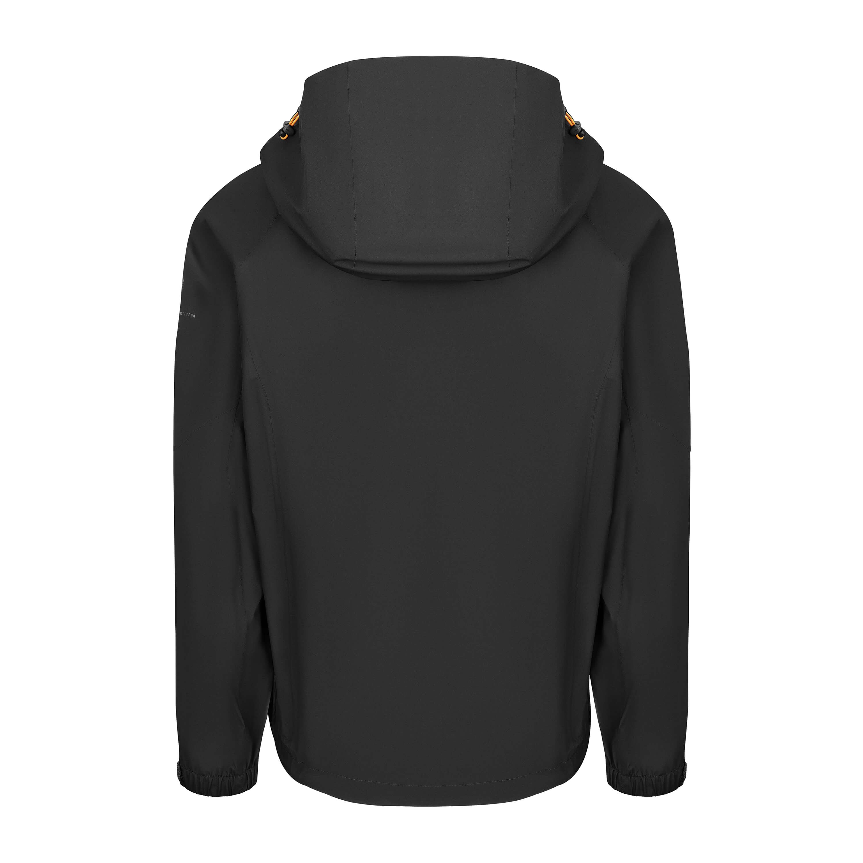 Men's Sport, Lightweight Rain Jacket with Hood, Black/Orange. Back view.