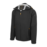Men's Sport, Lightweight Rain Jacket with Hood, Black/Orange. Left 45 degree view.