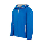 Men's Sport, Lightweight Rain Jacket with Hood, Blue. 45 degree left view.