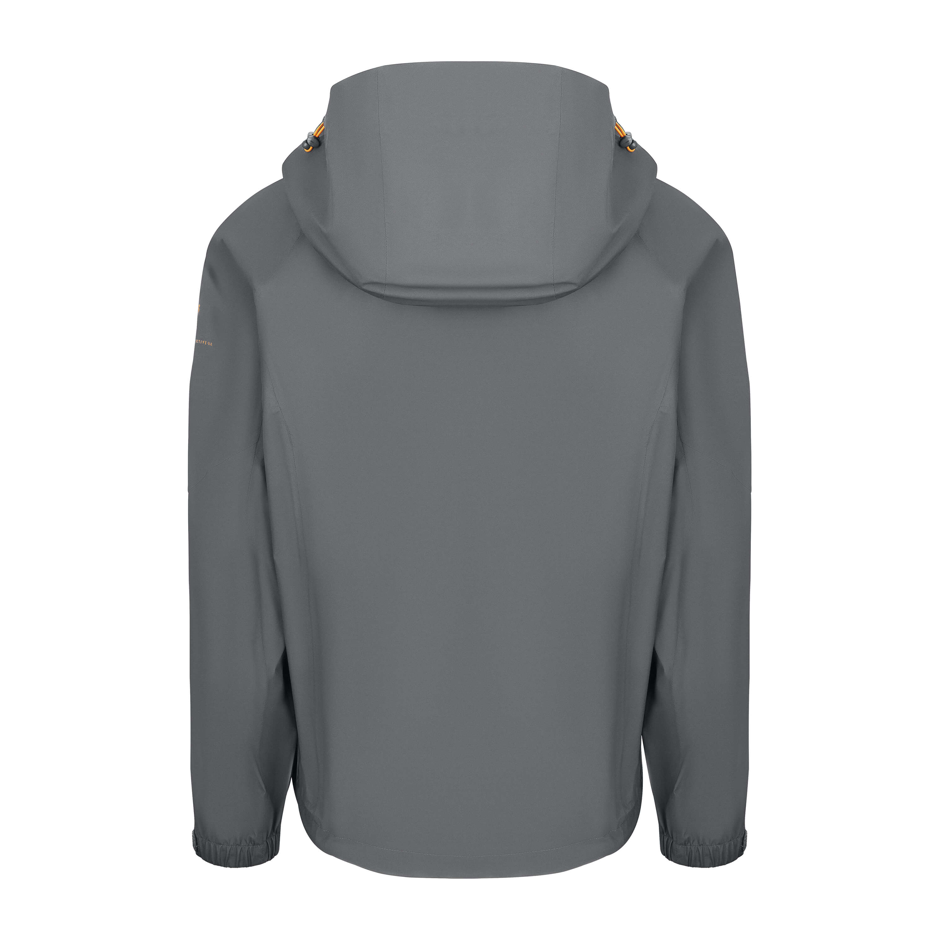 Men's Sport, Lightweight Rain Jacket with Hood, Smokey Gray/Orange. Back view.