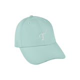 Women's small-fit performance ball cap. Turquoise with white embroidered T3 logo. Right 45 degree view.