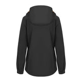Women's Sport, Lightweight Rain Jacket with Hood, Black/Orange. Back view.