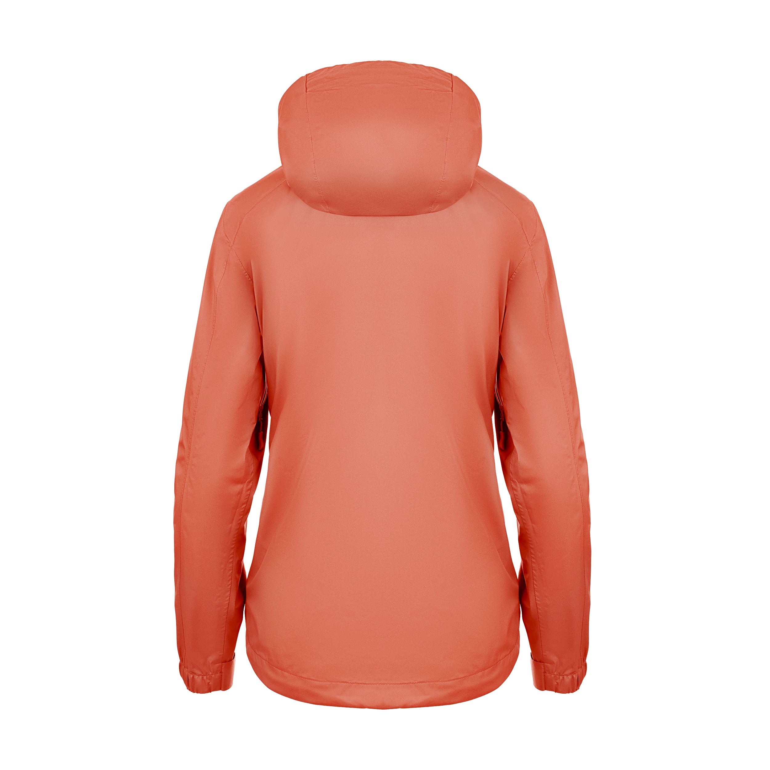 Women's Sport, Lightweight Rain Jacket with Hood, Coral. Back view.