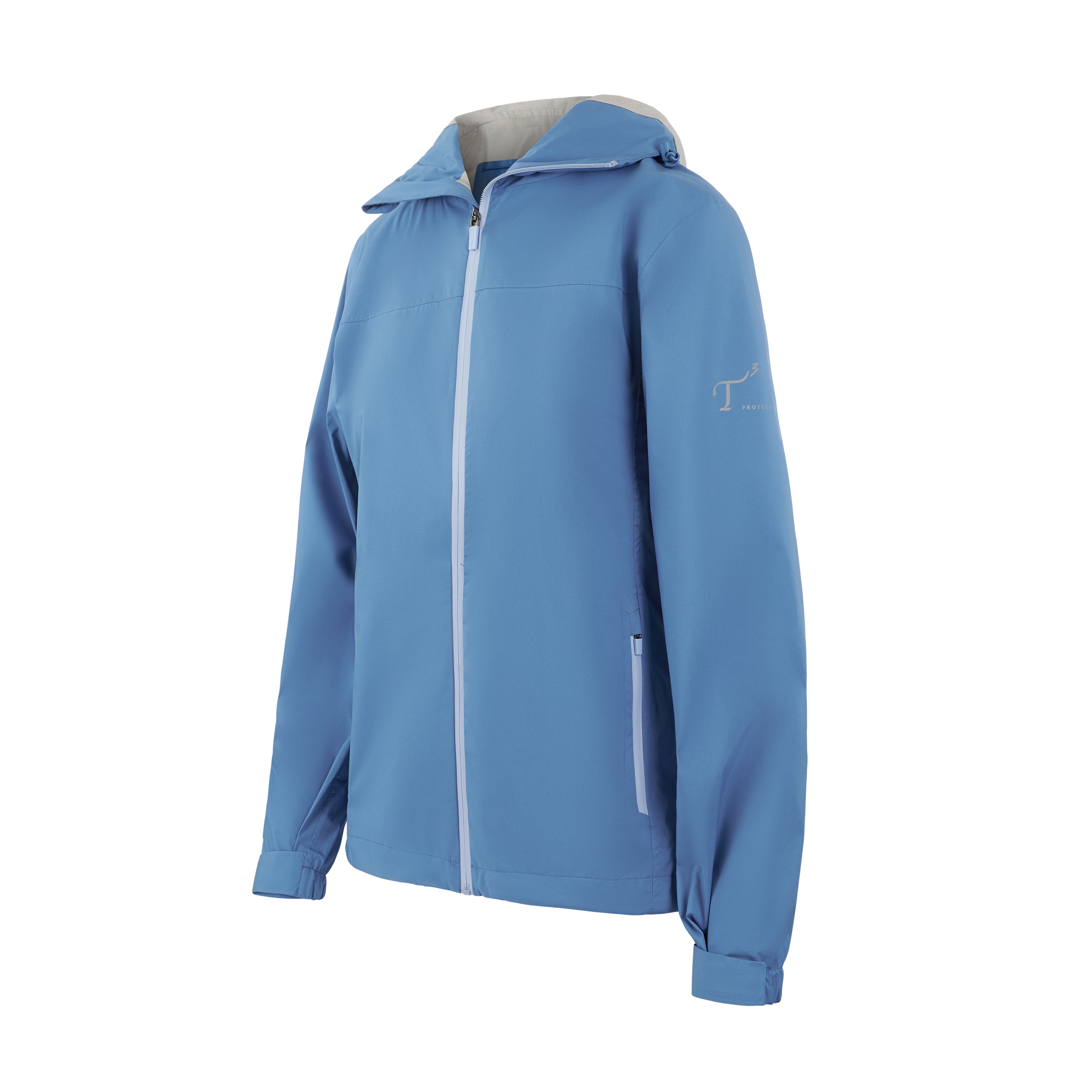 Women's Sport, Lightweight Rain Jacket with Hood, Regatta Blue. 45 degree left view.