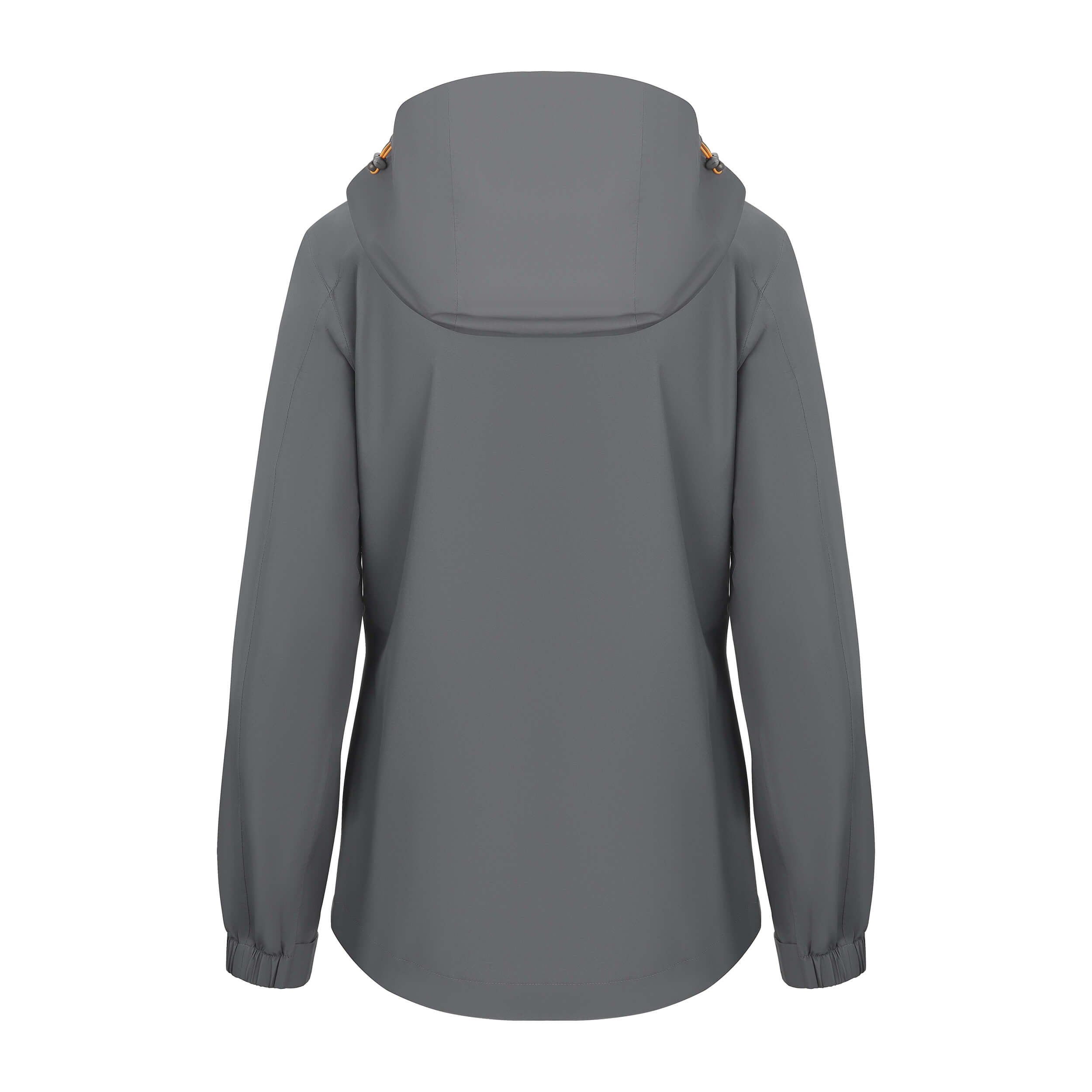 Women's Sport, Lightweight Rain Jacket with Hood, Smokey Gray/Orange. Back view.