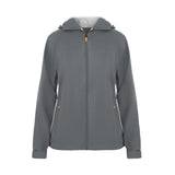 Women's Sport, Lightweight Rain Jacket with Hood, Smokey Gray/Orange. Front view.