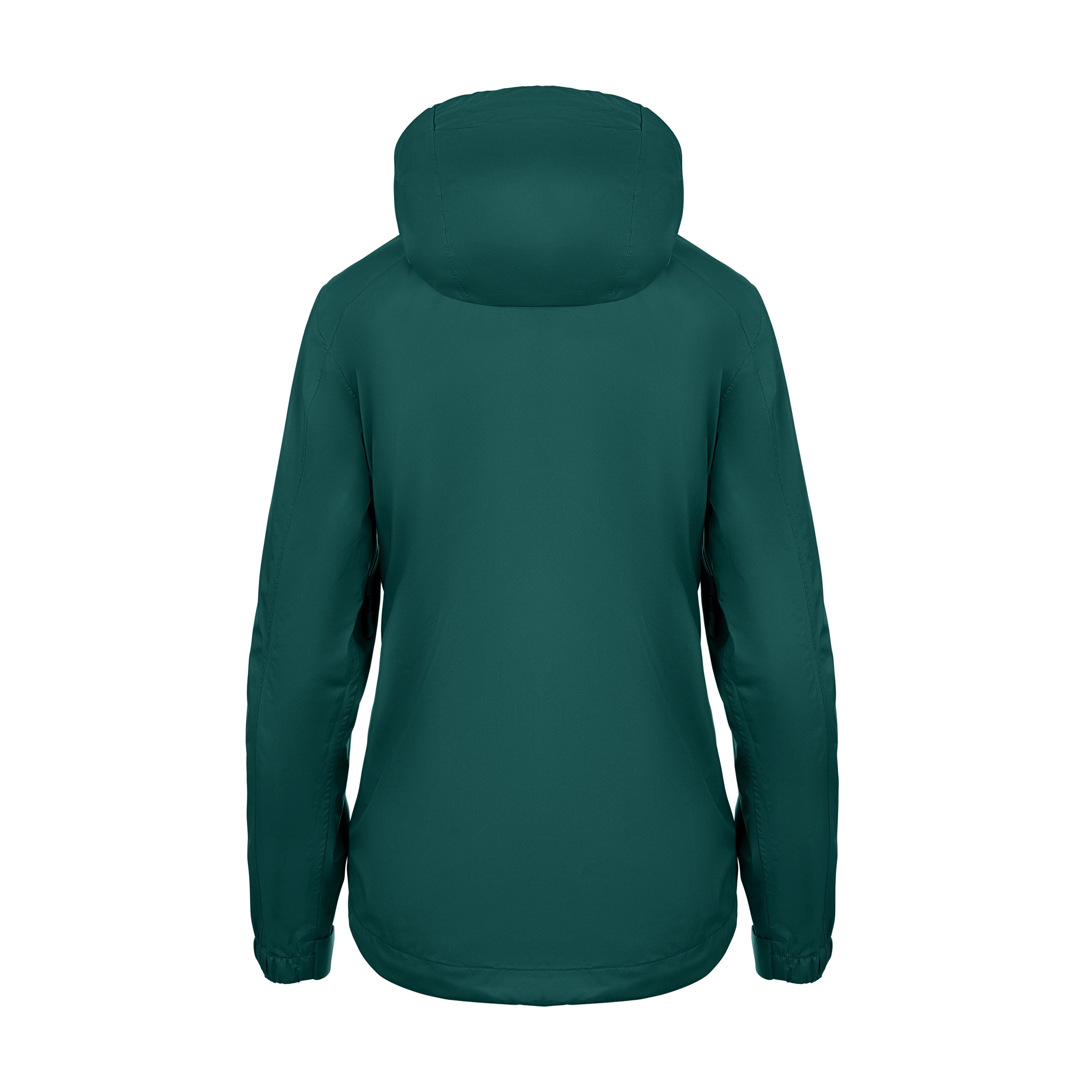 Women's Sport, Lightweight Rain Jacket with Hood, Teal Green. Back view.