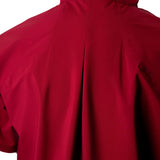Red jacket with a brand logo on the collar against a white background