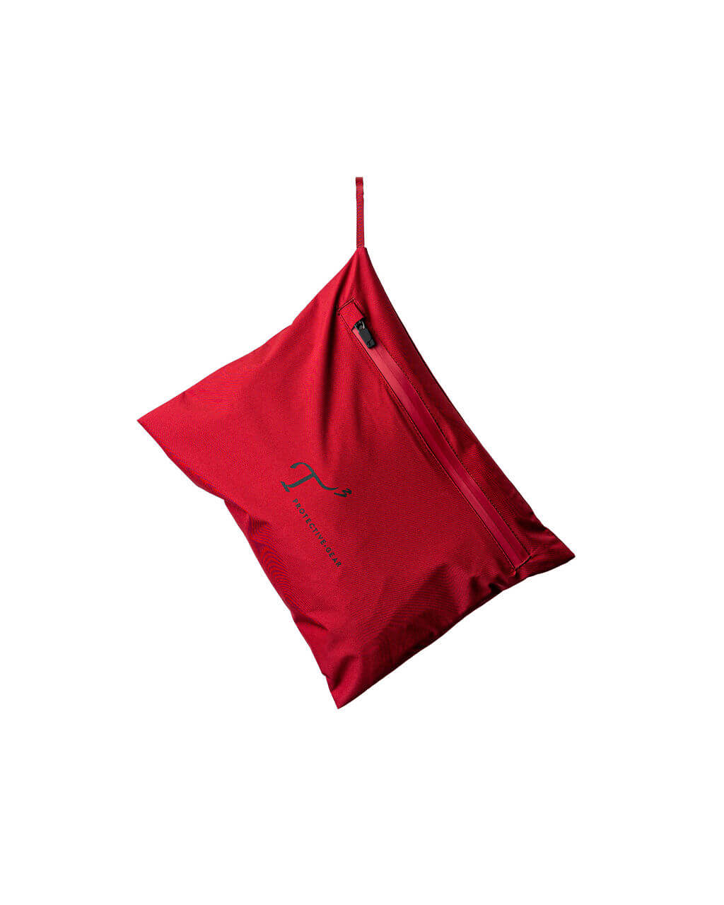 Red pouch with a brand logo on a white background