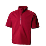 Red short-sleeve pullover with a half zip on a white background