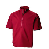 Red short-sleeve pullover with a half zip on a white background