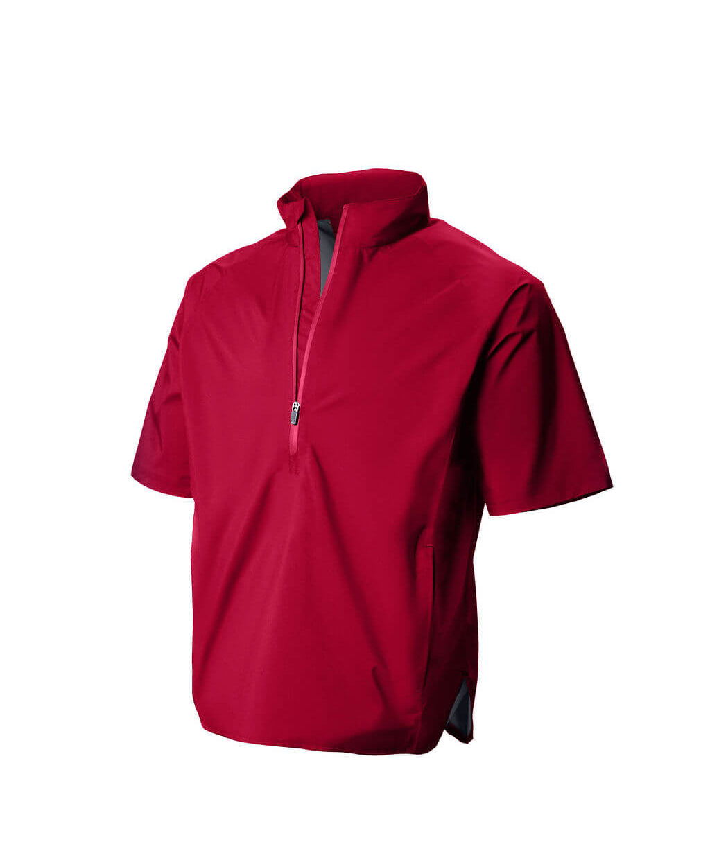 Red short-sleeve pullover with a collar on a white background