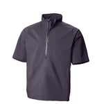 Smokey gray short-sleeve pullover with a half zip on a white background