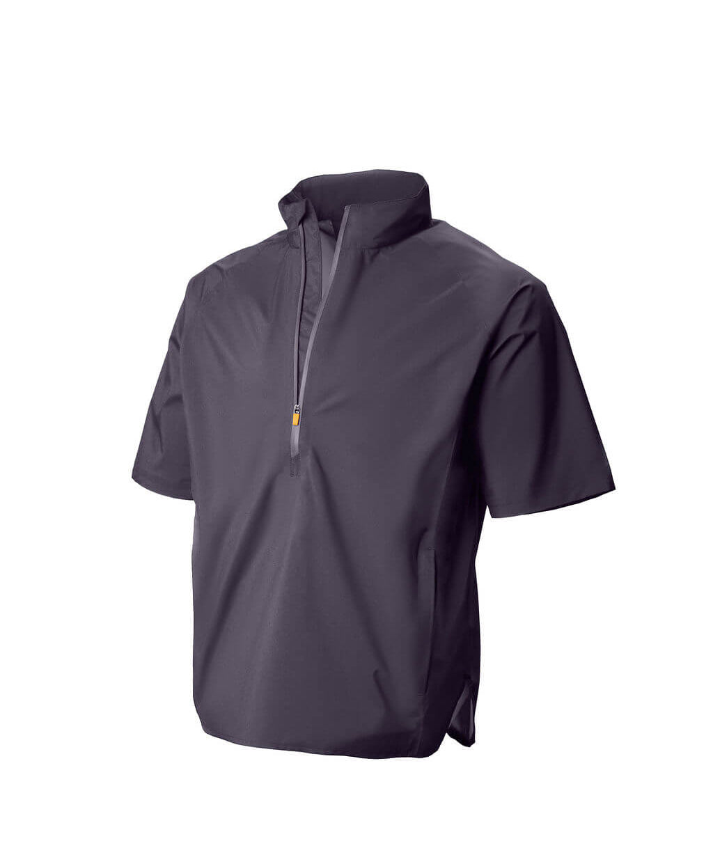 Dark gray short-sleeve jacket with a collar on a white background