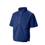 Blue short-sleeve shirt with a half zip on a white background