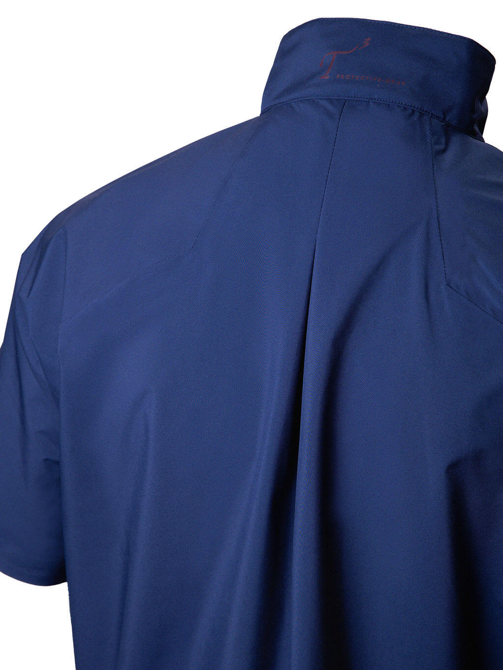Blue jacket with a brand logo on the back against a white background