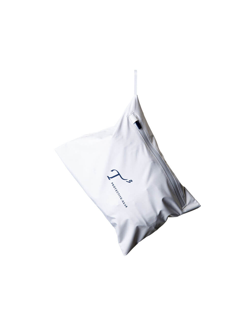 White pouch with a brand logo on a white background