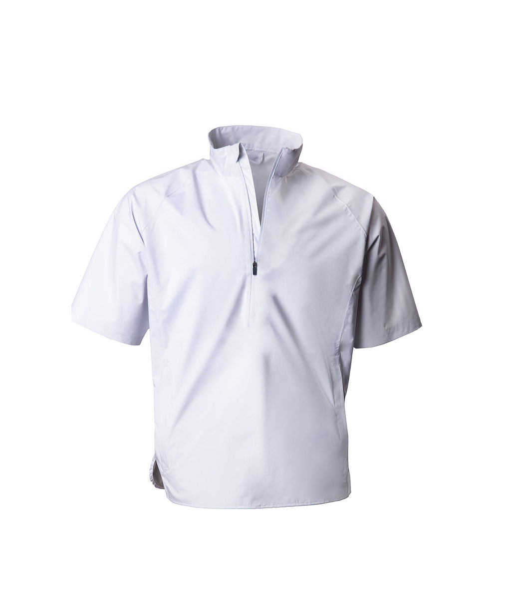 White short-sleeve pullover with a collar on a white background