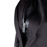 Close up of side pocket with zipper opened revealing webbed inner lining of pant