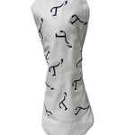 White Leather Hybrid Head Cover with Navy Embroidered T3 Logo in a Randomized Pattern.