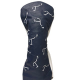 Navy leather Driver Head Cover with White Embroidered T3 Logo in a Randomized Pattern.