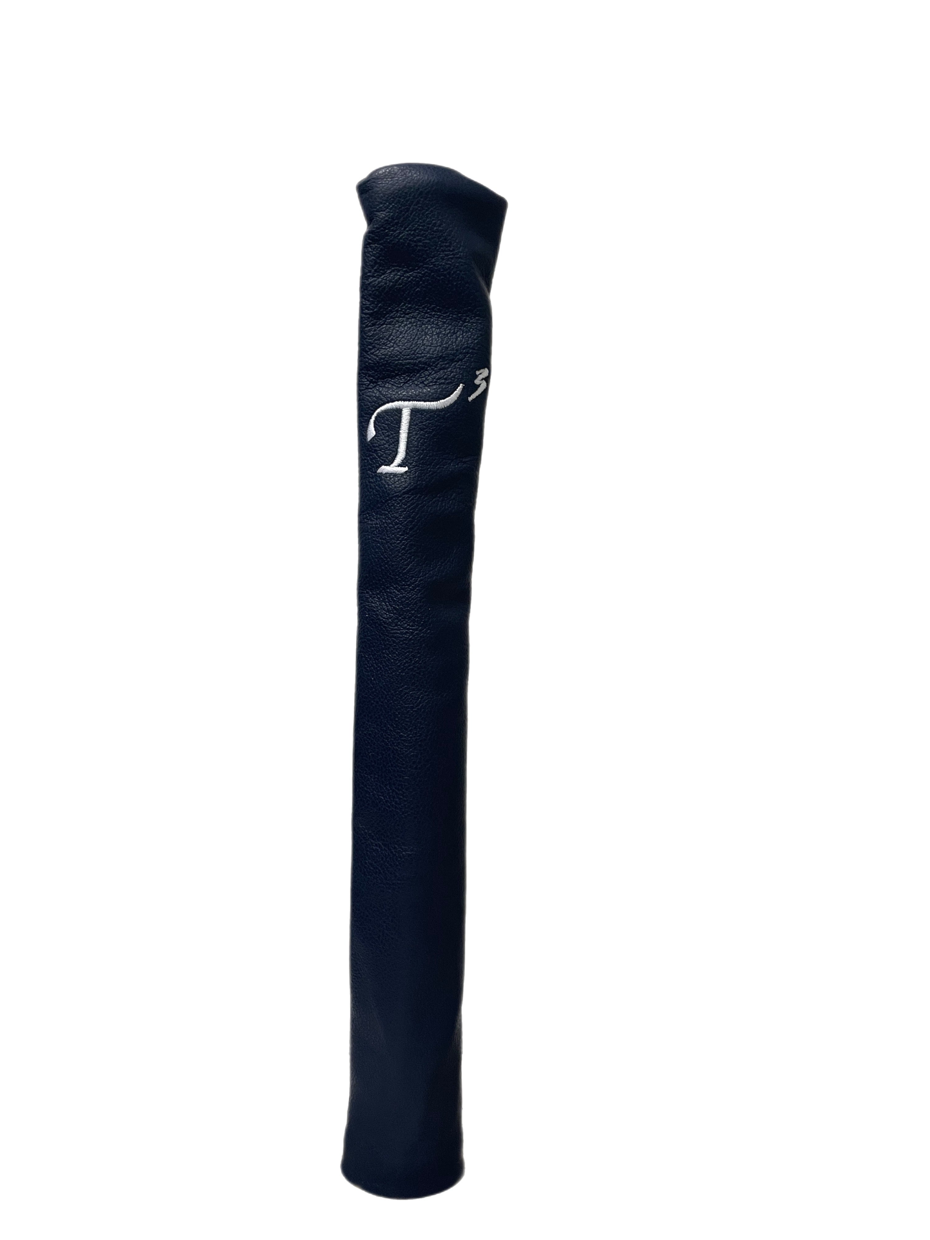 Navy Leather Practice Stick Cover with White Embroidered T3 Logo