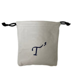 White Leather Bag with Drawstring and Navy Embroidered T3 Logo