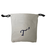 White Leather Bag with Drawstring and Navy Embroidered T3 Logo