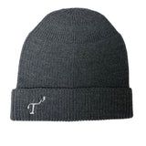 Men's Charcoal Merino Wool Knit Hat with White Embroidered T3 Logo