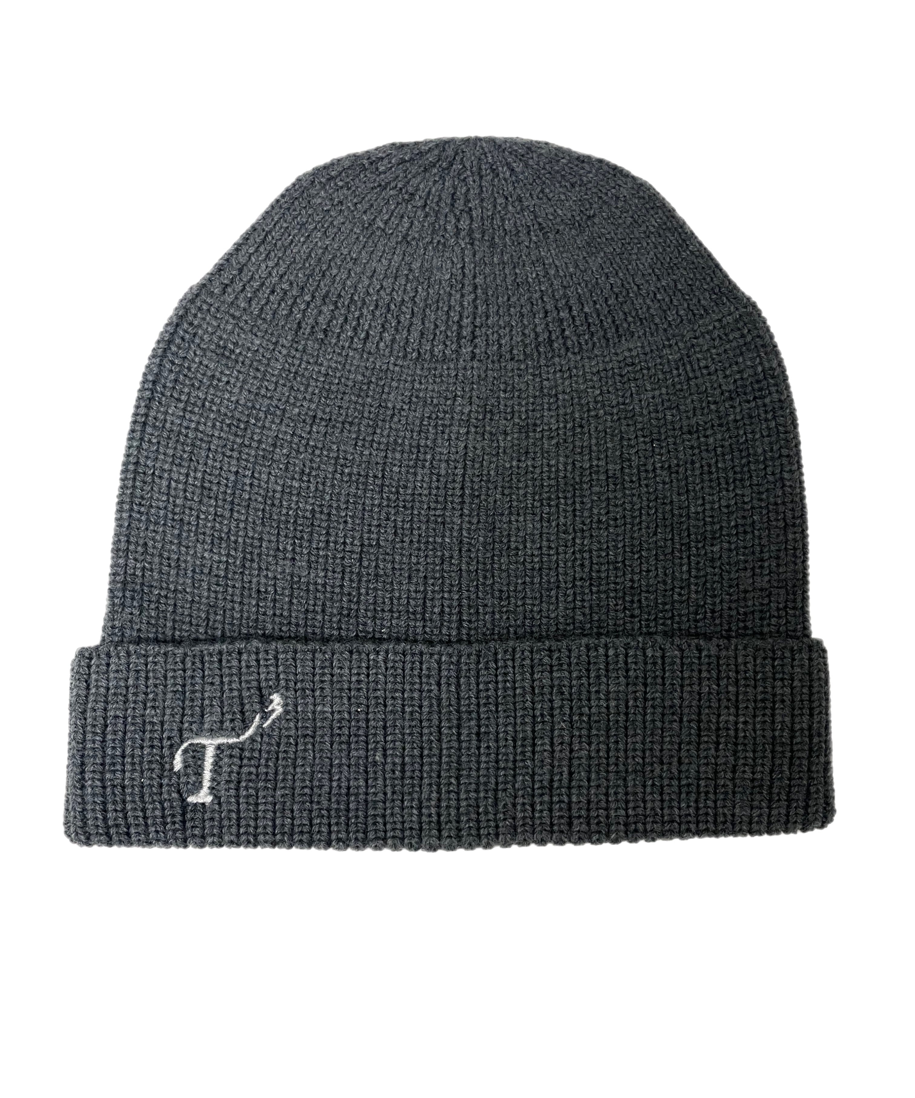Men's Charcoal Merino Wool Knit Hat with White Embroidered T3 Logo
