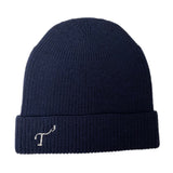 Men's Navy Merino Wool Knit Hat with White Embroidered T3 Logo
