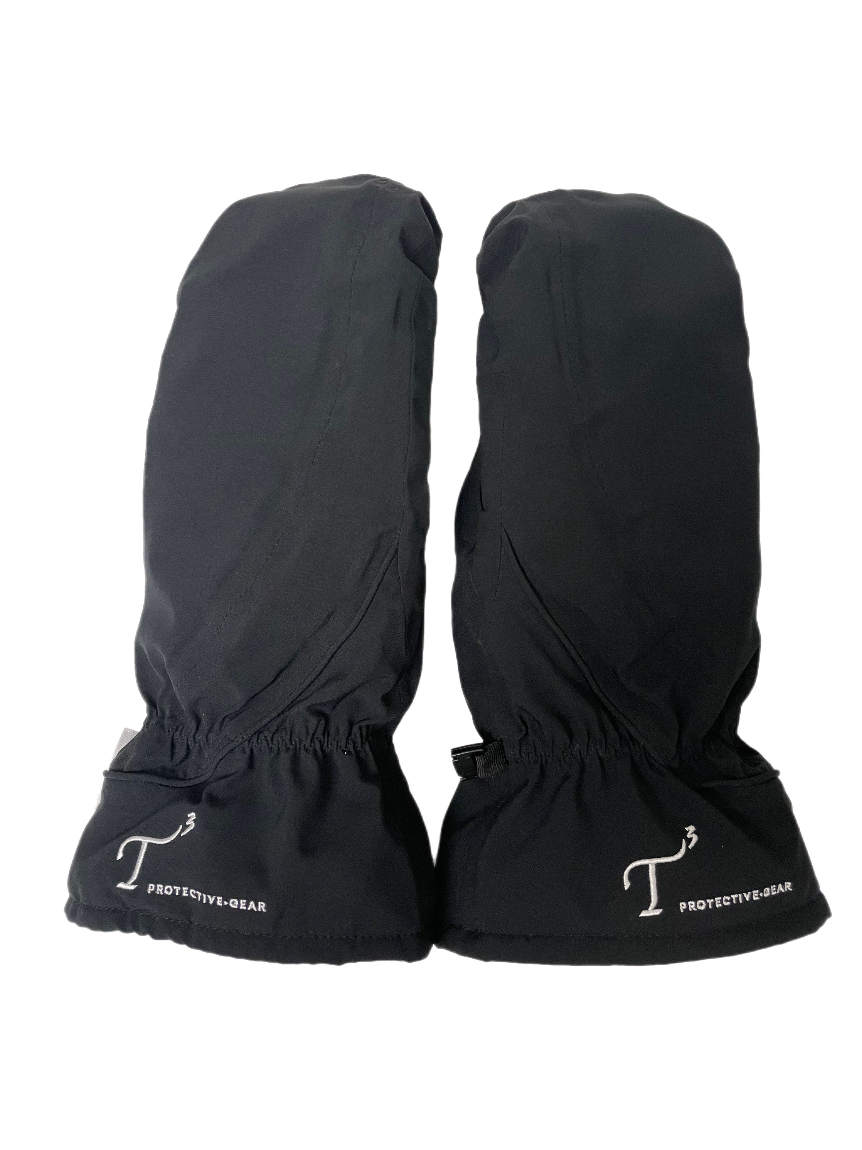Large, Black, Cold Weather Cart Mittens with white embroidered T3 Protective Gear logo