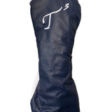 Navy leather large driver head cover with white embroidered T3 logo.
