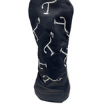 Navy leather hybrid head cover with white embroidered T3 logos in a randomized pattern.