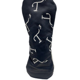 Navy leather hybrid head cover with white embroidered T3 logos in a randomized pattern.