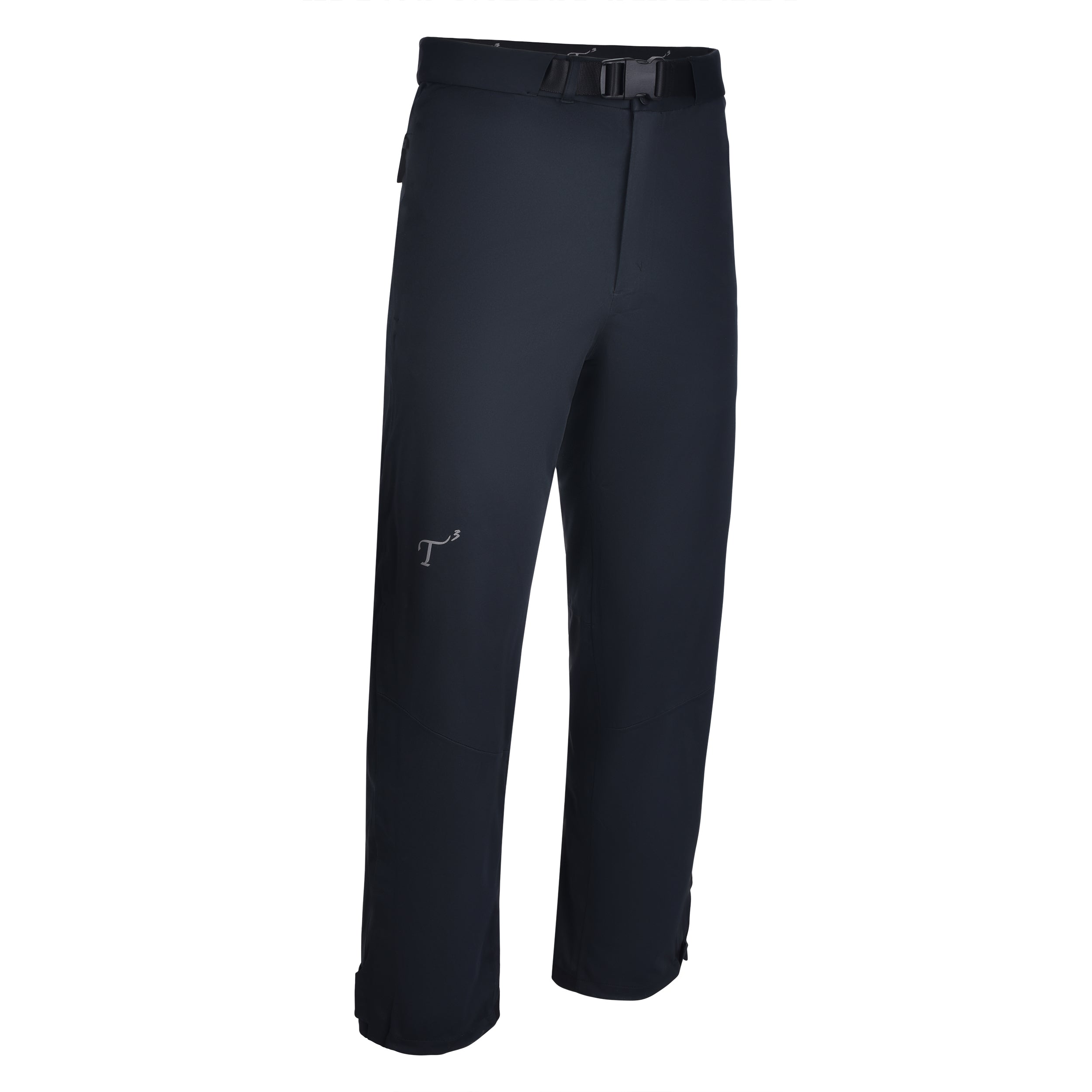 Men's 180g Softshell Rain Pants in Black. 45 degree right view.